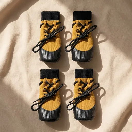 Yellow Waterproof Dog Boots (L)- Lace-Up Pet Paw Protectors with Non-Slip Wear-Resistant Soles, Elastic Cuffs for Rainy Walks and Outdoor Adventures