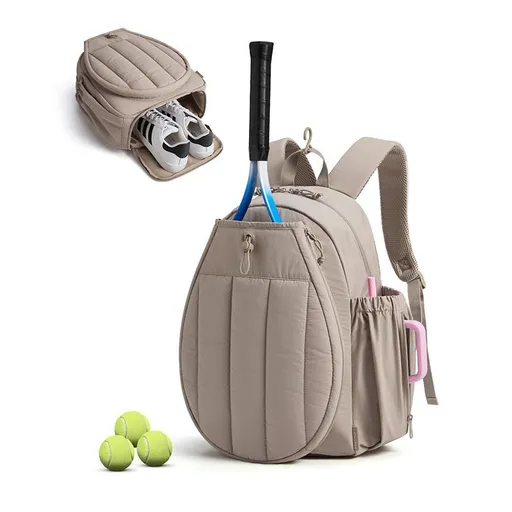 Brown Tennis Backpack with Shoe Compartment - Pickleball & Badminton Racket Bag, Padded Sports Backpack with Multiple Pockets for Outdoor Training and Travel