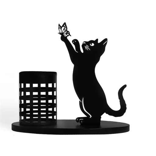 Cat Pen Holder for Desk, Cute Home Decoration Organizer Pen Cups for Office, Pencil Holder for Desk, Metal Decor