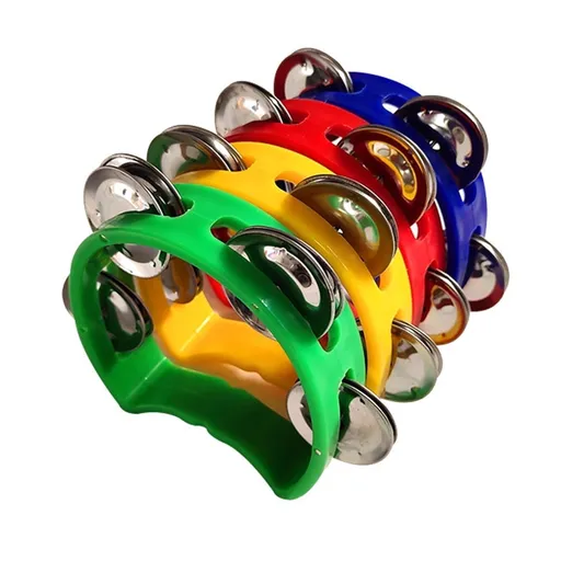 4pcs Hand Tambourine Drum Bell Metal Jingles Percussion Kids Musical Game Toys One Size Multicolor
