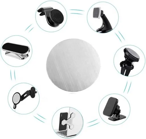 2oz Metal Round Plate For Phone | Self-Adhesive Magnetic | Phone Holder | Phone Sticker | Metal Phone Plate | Round | Silver