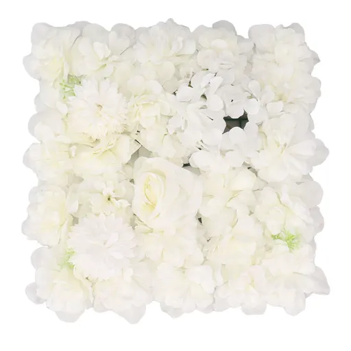 Artificial Flower Wall Panels Simulation Silk Rose Flower Wall Decor for Wedding Party Stage Background Backdrop 15x15in White