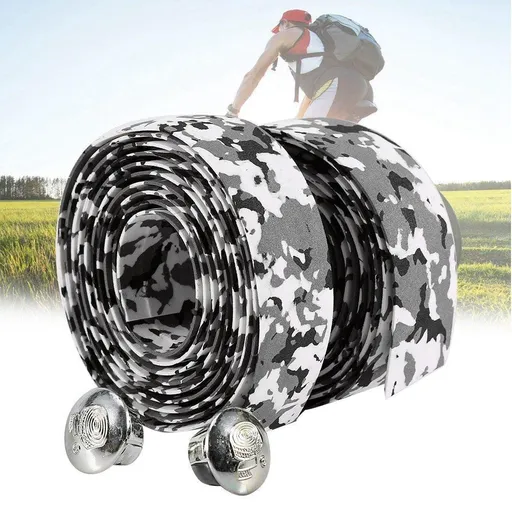 2pcs Bicycle Handlebar Anti-slip Grip Wrap Tape + 2 Bar Plugs Black+White