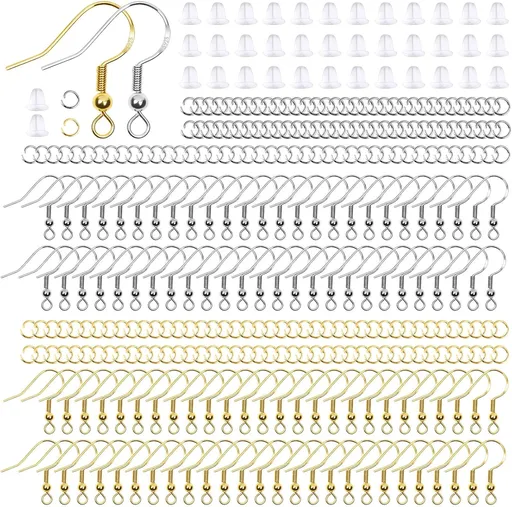 Hypoallergenic Earring Hooks, 600Pcs Earring Making Kit with Earring Hooks, Jump Rings and Clear Rubber Earring Backs for DIY Jewelry Making