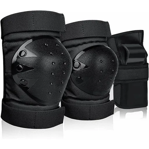 6-in-1 Protective Gear Set Adjustable Knee Elbow Wrist Guards for Roller Skating Skateboarding, One Size (Black)