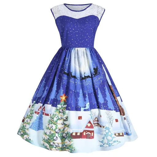 House Of Dasein Festive Lace Christmas Dress - Blue - Xxl