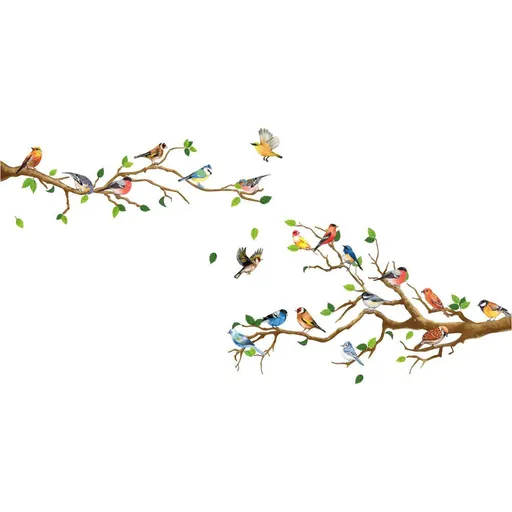 Little Birds on Tree Branches Wall Decal Vinyl Wall Sticker Removable Peel and Stick Art Murals Decor for Bedroom Office Classroom