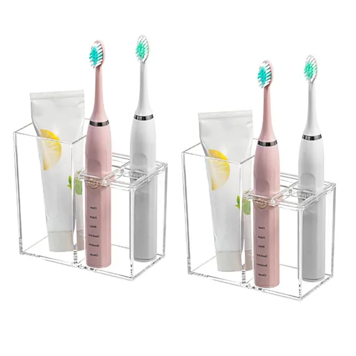 5 Slots Clear Toothpaste Organizer Removable Compartment Bathroom Accessories Storage Toothbrush Stand for Countertop(2 pcs)