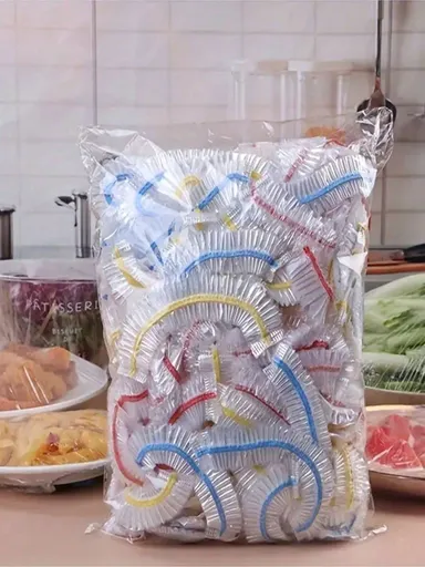 100pcs 1bag Disposable Plastic Food Cover Colorful Elastic Wrap Fresh Keeping Lid Plate Cover Kitchen Packaging Storage Bags