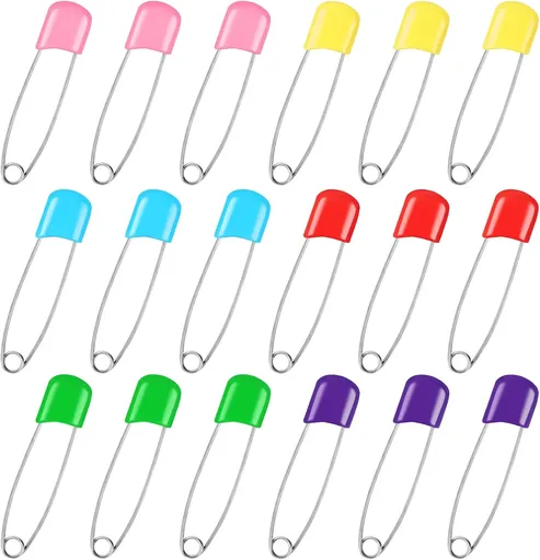 100 Pcs Diaper Pins, Baby Safety Pins for Cloth Diapers, Heavy Duty, Stainless Steel, ABS Plastic, Colorful (Red, Yellow, Pink, Blue, Green, Purple), 2.2in, Safe Locking Closures Multicolored -