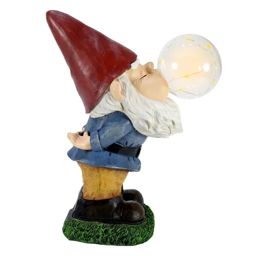 Solar Garden Light - Bubble Blowing Gnome Design 27cm Resin Outdoor Decorative Ornament