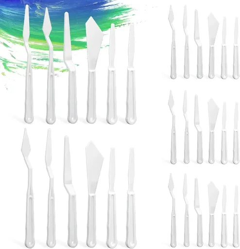 30 Pcs Plastic Palette Knives Set, Flexible Painting Spatulas for Acrylic Oil Mixing, White