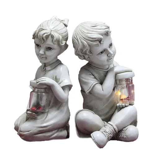Solar Garden Statues Outdoor Garden Children Boy Girl Statue Outdoor Sculpture Decor Boys Girls For Outdoor Garden Decorative