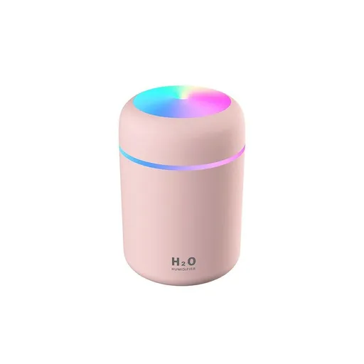 Mini Colorful Cup Humidifier, 300ml Portable USB Cool Mist Humidifier with 7-Color Night Light, for Car, Bedroom, Desk, and Office - Pink