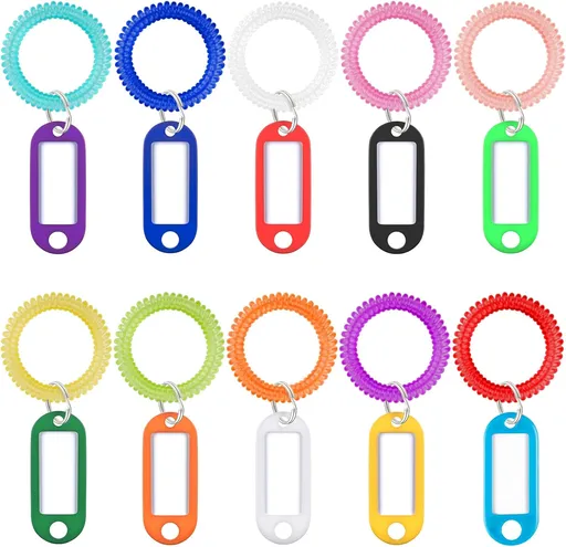 Wrist Spring Spiral Coil Keychains & Key Tag Labels Plastic Colorful Stretchable Key Holder Wrist Bracelet Keychain