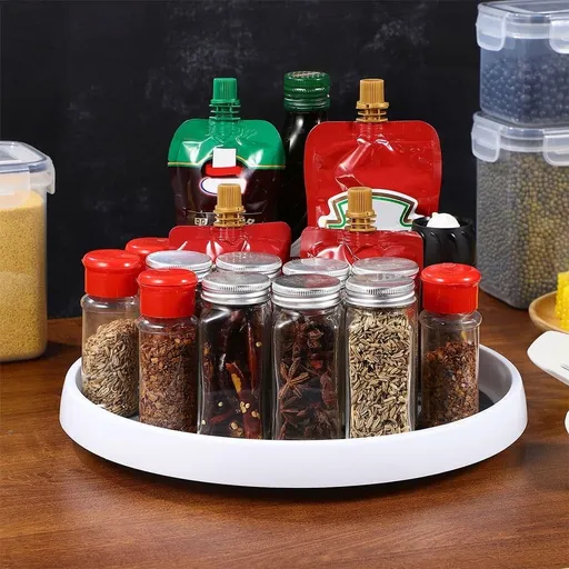 Multifunctional Grey Rotating Stand for Kitchen Countertop Organizing Spices and Condiments