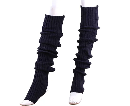 Women Elastic Solid Color Warm Thigh High Long Socks - Navy Blue
