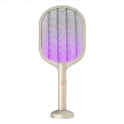 Electric Fly Swatter USB Charging 2 in 1 Fly Killer Racket with 3 Layer Mesh for Home Use White