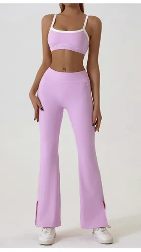 Pink Flared Leggings & Sports Bra Set - Breathable & Stretchy Activewear for Yoga, Running & Gym Workouts Size XL