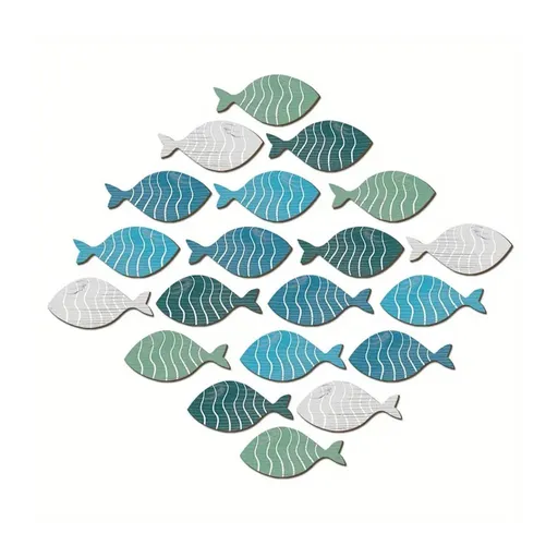 20 Pcs Wooden Fish Wall Decor, Wooden School Of Fish Beach Wall Decor, Home Wall Hangings Wooden Fish Art Hanging Wooden