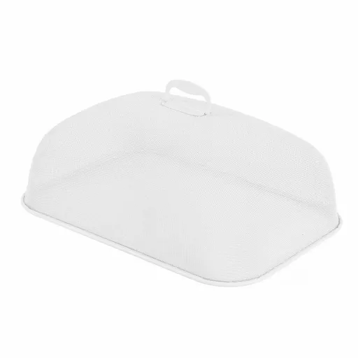 Food Cover Dense Mesh Design 180 Degree Rotatable Simple Iron Food Screen with Handle for Home Dining Room White Rectangle Large