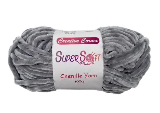 Knitting and Crochet Yarn Super Soft Chenille Yarn 100G Light Grey 12 Piece