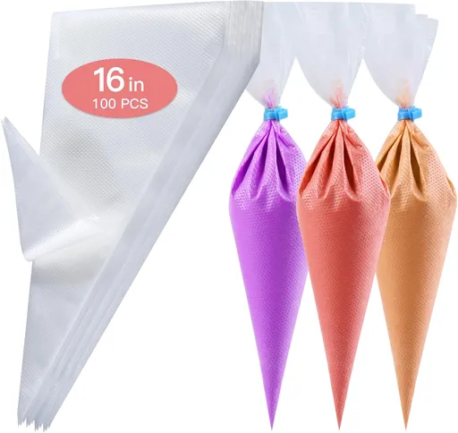 Piping Bags 16 Inch - Disposable Piping Bags 100pcs, Large Pastry Bags, Thickened Frosting Bags, Cake Decorating Bags, Large Piping Bags, Icing Bags for Cake Decorating