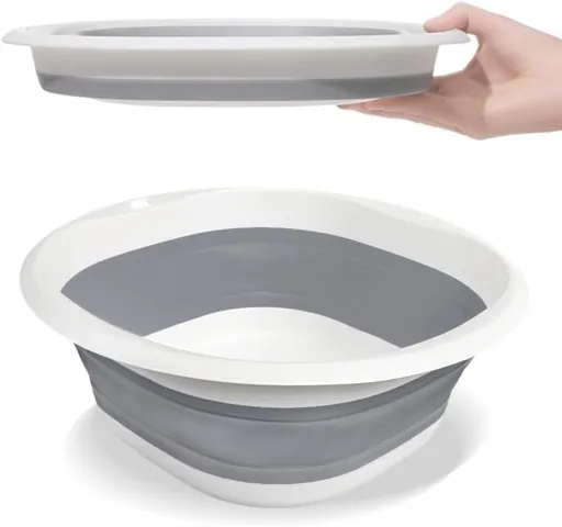 Foldable sink (5 litres) - Foldable basin - plastic sink - expandable water basin - portable food storage bowl for camping - multi-functional outdoor basin for travel (M - grey)