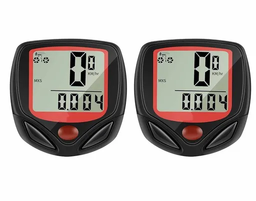 2 Pack Wireless Bike Computer Speedometer, Easy Install LCD Cycling Odometer For Road MTB City Commuting Bikes, Black Red