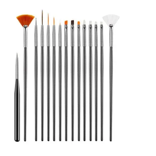 Nail Art Design Brushes Dotting Pen Tool Set Painting Uv Gel Drawing Brush 15Pcs - Black