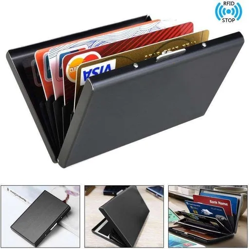 10-card slot RFID protected metal wallet with compartments, Stainless steel, Brown