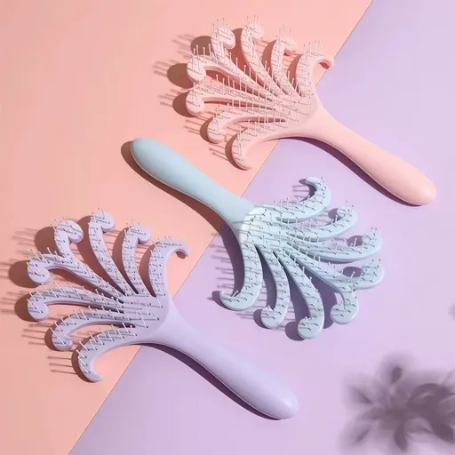 New light blue Octopus Scalp Massage Comb, Gentle Fluffy Wide Tooth Hair Brush, Portable Wet Dry Use Detangling Hair Comb