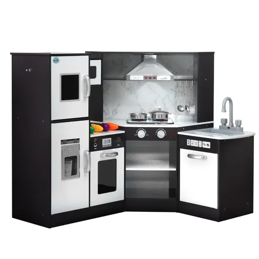 Keezi Kids Kitchen Play Set Wooden Pretend Cooking Playset w/Sounds Lights Black