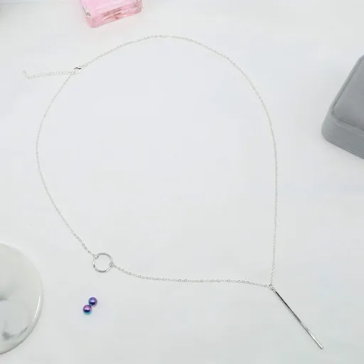 Long Pendant Necklace Silver Bar Necklaces Jewelry Y-Chain Circle Round Necklace for Women and Girls (Silver)