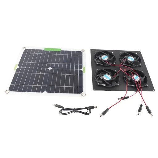 Solar Panel Fan Kit Waterproof Monocrystalline Silicon Solar Fan 4 Ports Ventilator Exhaust Fan for Greenhouses