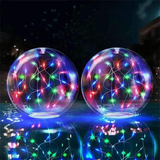 Solar-Powered Inflatable Floating Globe Lights – 2-Pack with Remote, Waterproof LED Sphere Decor for Pool, Garden, Patio & Yard, Auto On/Off, Weatherproof Ambient Lighting for Evening Parties and Outdoor Relaxation (2PCS（Colorful Light）)