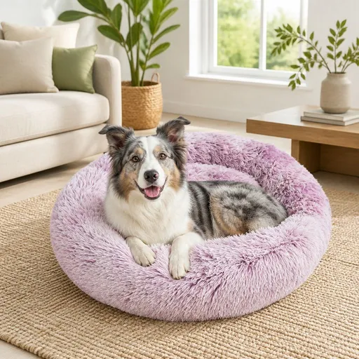 Dog Cat Pet Calming Bed Warm Soft Plush Round Nest Comfy Sleeping Cave MEL 120cm