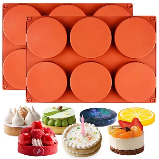 Round Disc Baking Silicone Mold 6-Cavity,4inch 2-Bundle