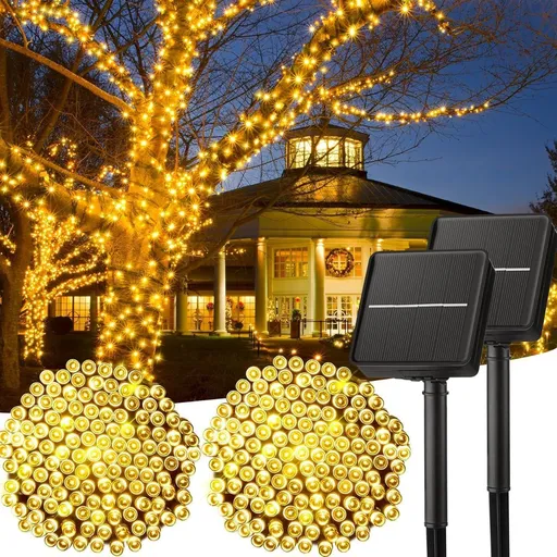 Solar String Lights Outdoor, 2 Pack LED Solar Outdoor Lights | Solar Fairy Lights with 8 Lighting Modes, Waterproof Solar Christmas Halloween Lights for Outside Tree Garden Balcony Gazebo Party - Warm White - Size 22ft 30-LED String Light