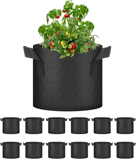 HealSmart 6-Pack 3 Gallon Nonwoven Grow Bags - Aeration Fabric Pots with Handles for Garden Fruits Vegetables Flowers - Black
