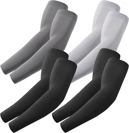 4 pairs of sleeves - Unisex - Sleeves - Ultralight sleeves - Arm Sleeve - UV protection for arms - Sunscreen Sleeve Ice Side Arm Sleeves - Comfort Cooling Sports Compression Sleeves - Ideal for sports, cycling, golfing - Black/Grey/Dark Grey