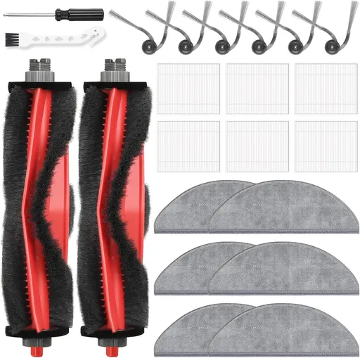22 Pack Replacement Accessories or Q7 M5 / Q7 M5+ / Q7 L5 / Q7 L5+ Robot Vacuum Cleaner, 2 Main Brushes 6 Side Brushes 6 HEPA ilters 6 Mop Pads 1 Cleaning Brush 1 Screwdriver