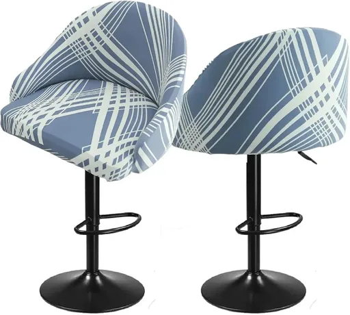 Square Saddle Bar Stool Covers Set of 2, Stretch Jacquard Washable Seat Slipcovers, Blue Pattern