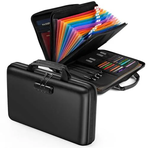 Fireproof Document Case with Lockable Zippers for Home, Office & Travel to Secure Valuables (Black)