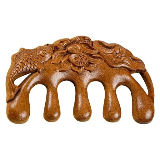 Sandalwood Massage Comb Five Tooth Head Default item Golden sandalwood lotus pond moonlight