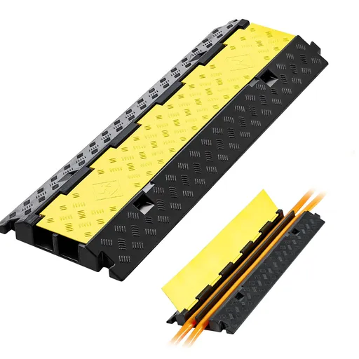 Cable Protector Ramp, 9,979 kg/axle Capacity, 2 Channel Heavy Duty Rubber Cord Hose Wire Cover, 55 x 50 mm Channel, Traffic Speed Bump with Flip-Open Top Cover, for Indoor Outdoor Use, 1 Pack
