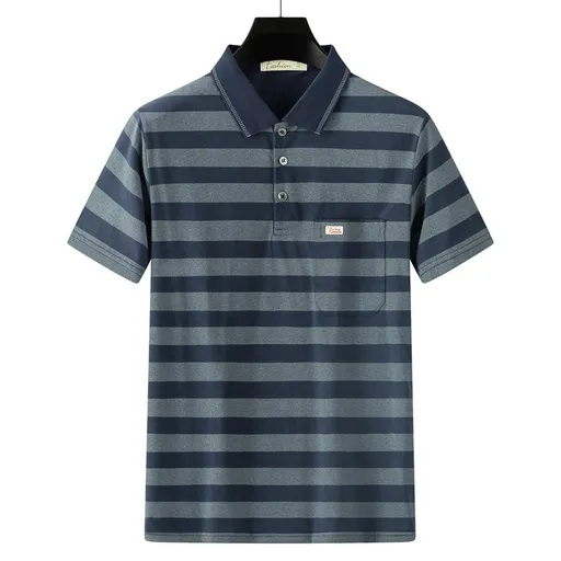 Men Summer Cotton Polo Shirt Loose Breathable B001 navy blue XXL