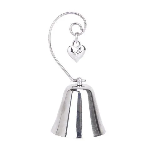Wedding Favour Silver Kissing Bell Name Card Stand Holder 9cm High Heart in Ring