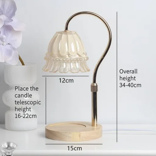 Timed Dimmable Candle Warmer Lamp, Wooden Base Adjustable Aroma Lamp, Candle Not Included—Beige