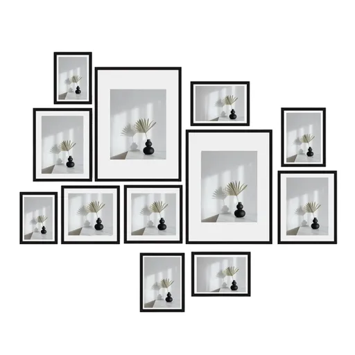 Kitchee 12 Pieces Photo Frame Set - Modern Gallery Wall Pack Matte Black